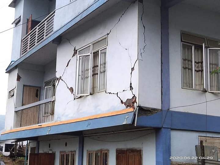 Cracked walls of a Church at Zokhawthar in Champhai district in Mizoram. (DH photo) 