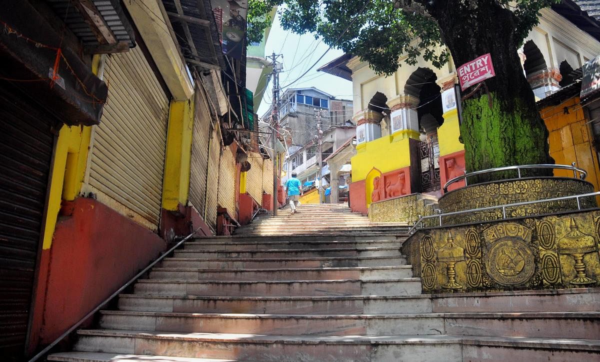 A view of the Kamakhya Temple wearing a deserted look amid COVID-19 lockdown restrictions, in Guwahati. (PTI)