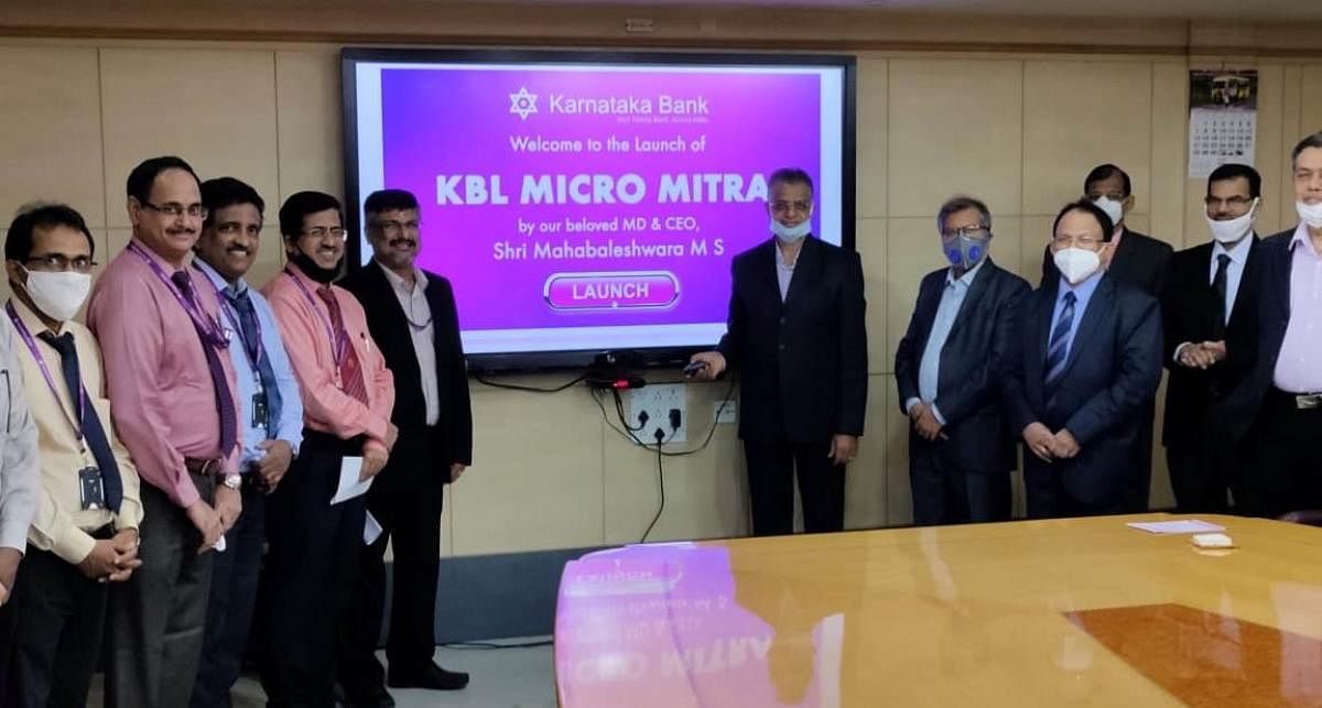 Managing Director and CEO of Karnataka Bank Mahabaleshwara M S launches KBL Micro Mitra in Mangaluru.