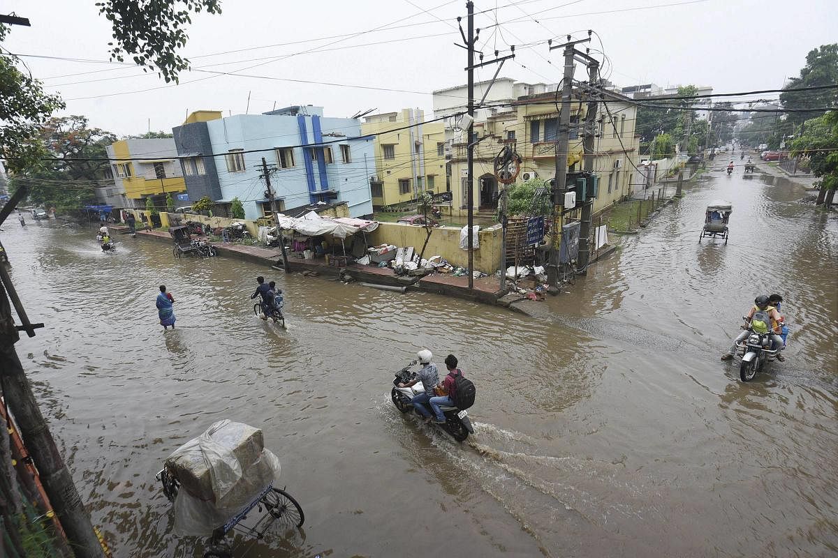  A view of flooded roads after heavy rainfall in Patna, Friday, June 19, 2020. (PTI Photo) 