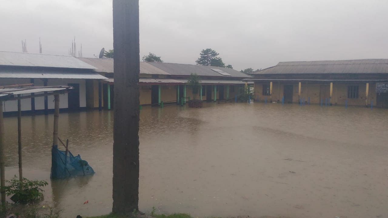 Flood inundated buildings in Assam. Photo credit: ASDMA