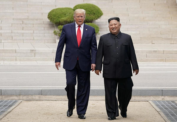 US President Trump and North Korean leader Kim Jong Un meet at the Korean Demilitarized Zone. Credit: Reuters