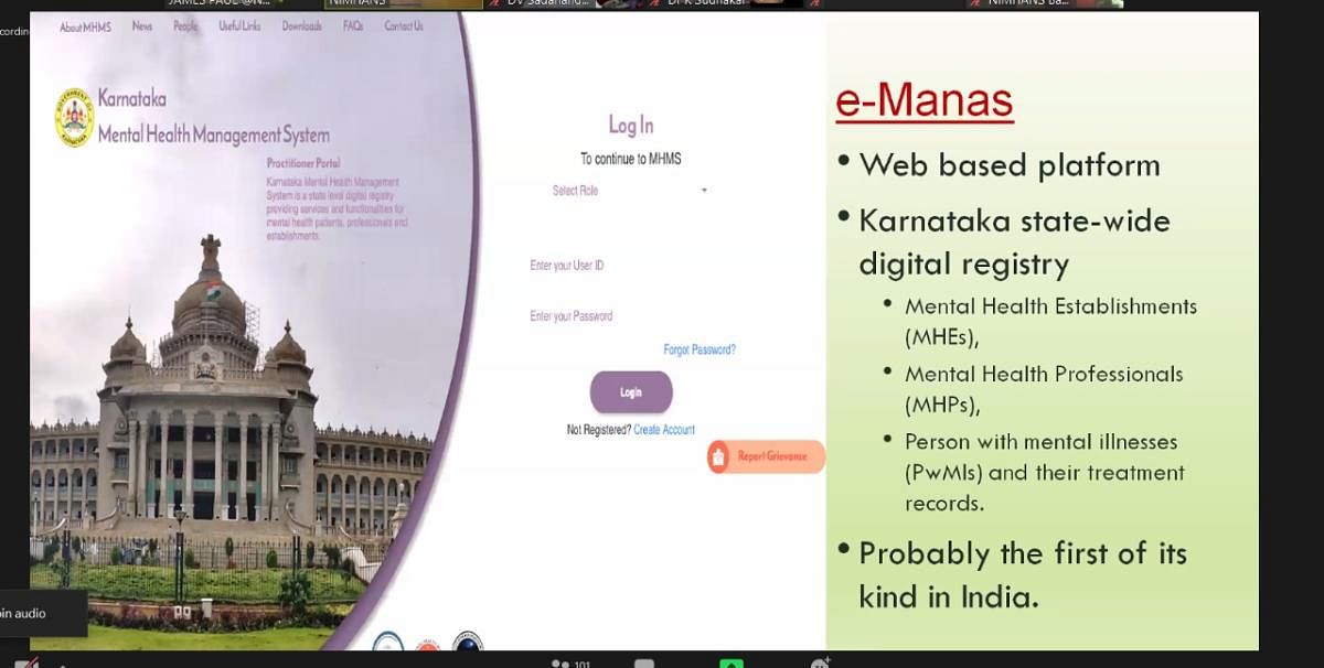A screenshot of e-Manas portal, a statewide registry of mental health.