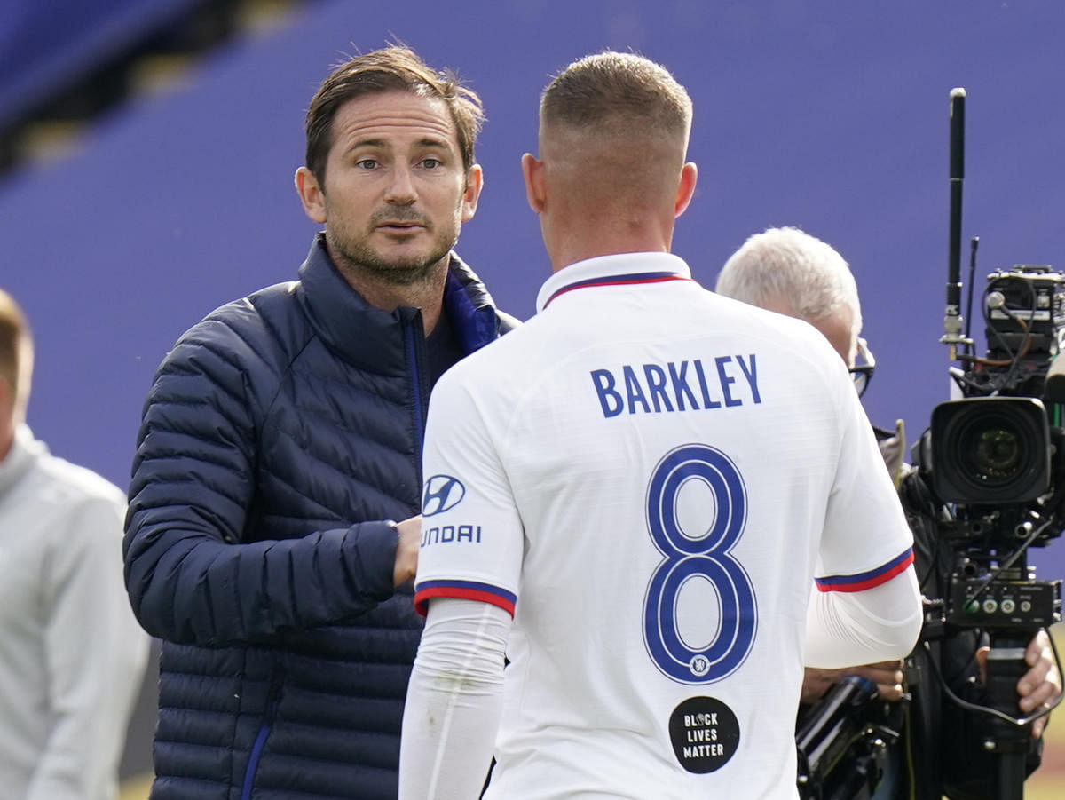  Chelsea manager Frank Lampard with Ross Barkley after the match, as play resumes behind closed doors following the outbreak of the coronavirus disease. Credit: Reuters