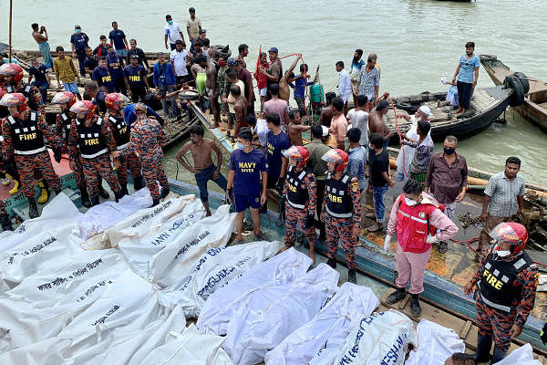 Dead bodies are seen piles up on a boat after a passenger ferry capsized in the river Buriganga in Dhaka, Bangladesh, June 29, 2020. Credit: Reuters