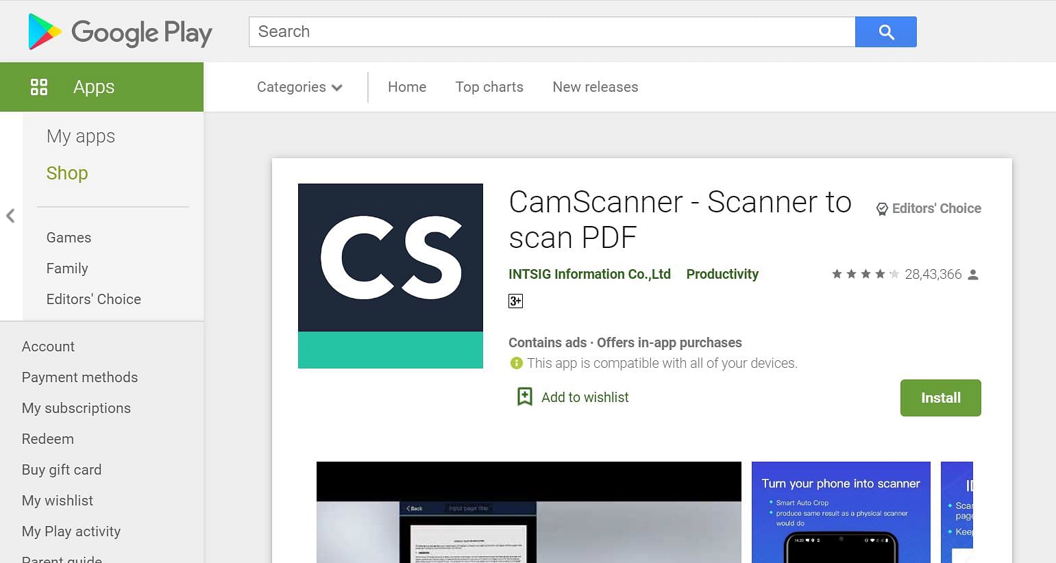 CamScanner app on Google Play store (screen-grab)