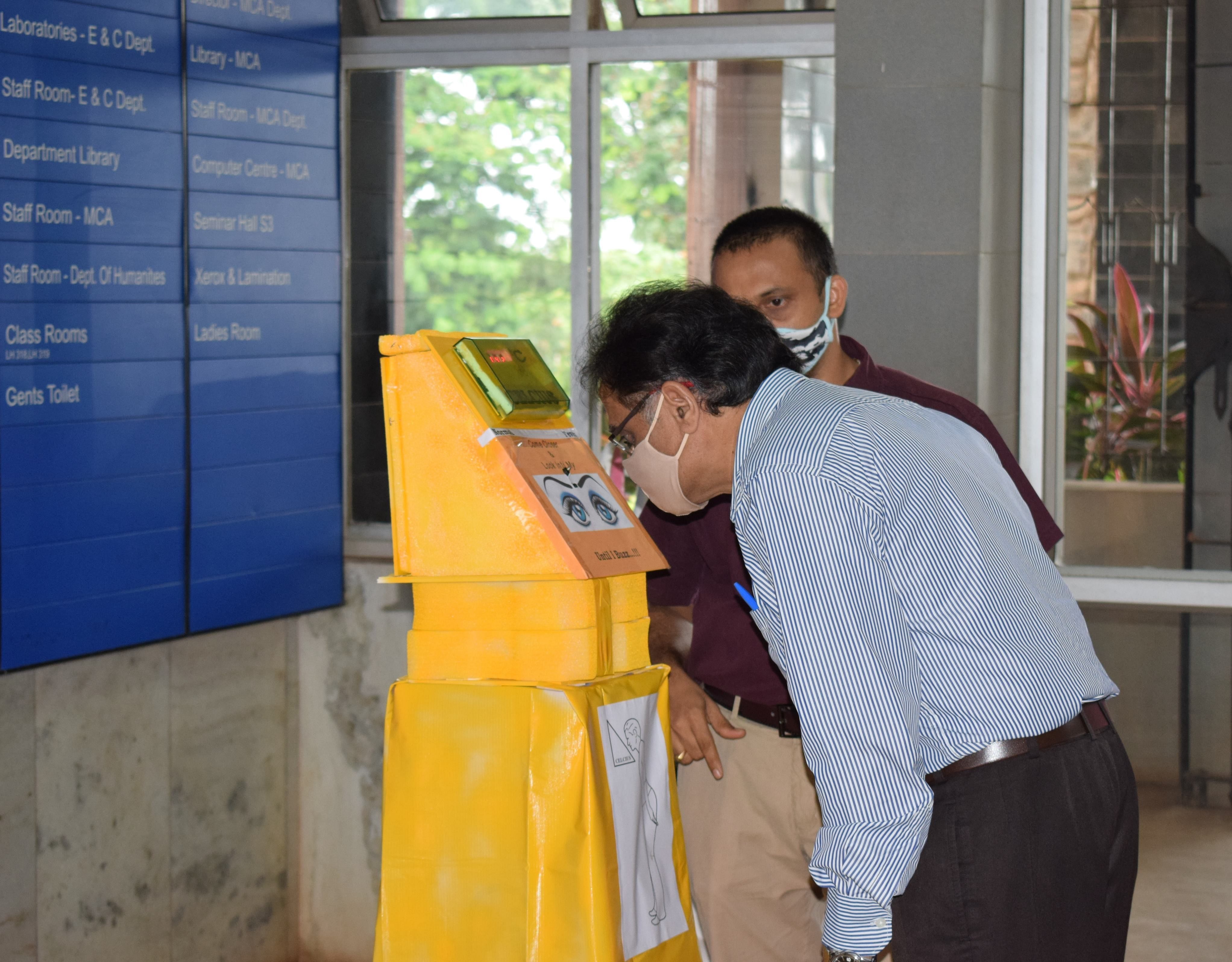 Touchless temperature detector 'Celcius' developed by faculty members of Department of Electronics and Communication Engineering, NMAM Institute of Technology, Nitte. DH Photo