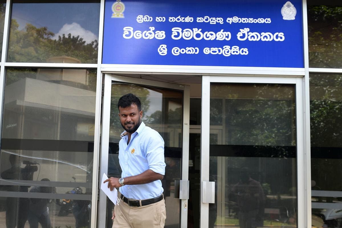 Upul Tharanga, a Sri Lankan cricketer in the the 2011 World Cup squad, leaves the Special Investigation Unit in Colombo on July 1, 2020. Credit: AFP