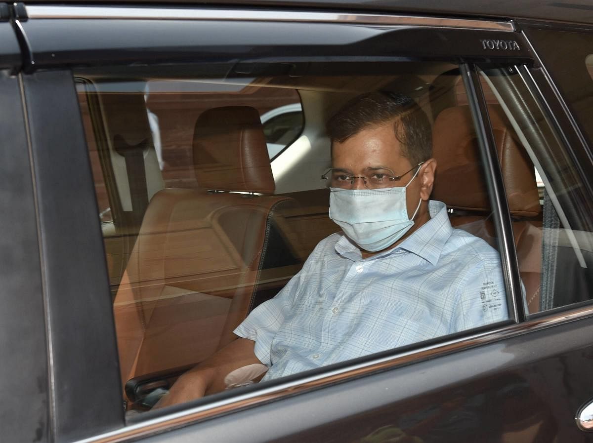 CM Arvind Kejriwal leaves after attending Union Home Minister Amit Shah's meeting regarding Covid-19 situation in the National Capital Region (PTI Photo)