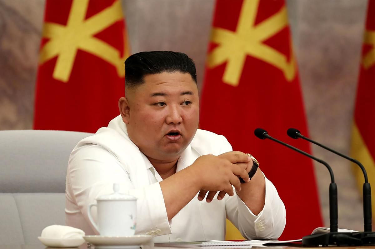 In this picture taken on July 2, 2020 and released from North Korea's official Korean Central News Agency (KCNA) on July 3, 2020 North Korean leader Kim Jong Un speaks during the Political Bureau of the Central Committee of the Workers' Party of Korea (WPK) meeting in Pyongyang.