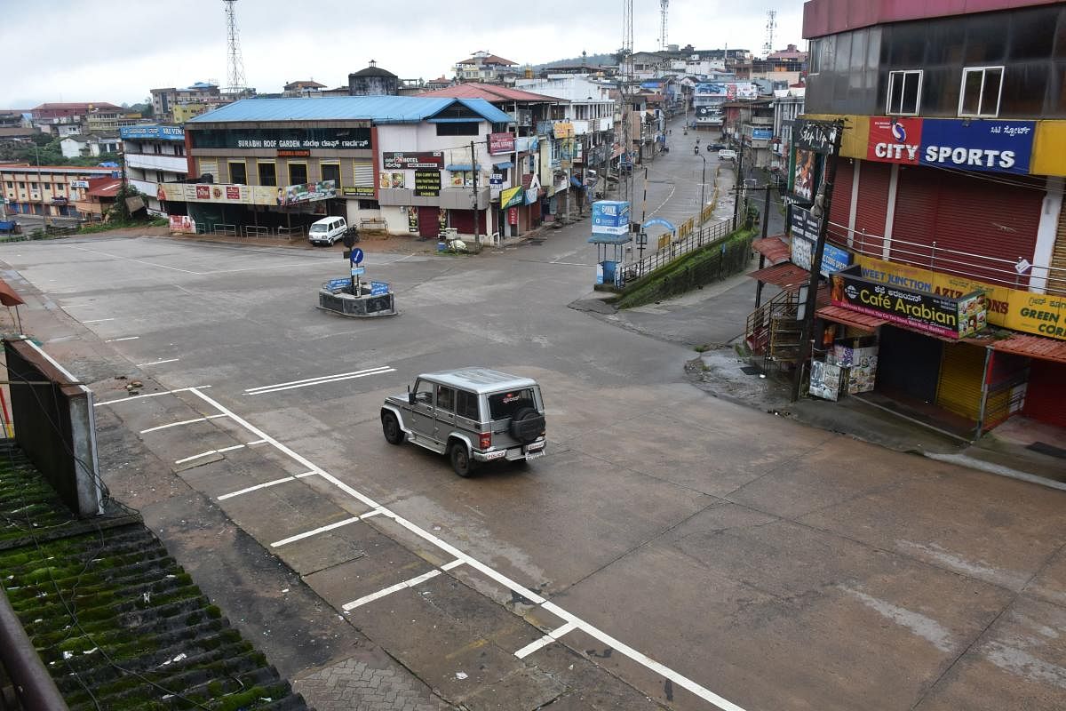 A deserted circle in Madikeri town on Sunday.