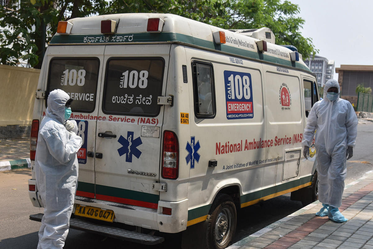 Most of the ambulance drivers have sent their families to their native places as a precautionary measure. DH File Photo