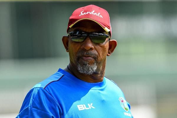 West Indies' coach Phil Simmons takes part in a practice session at the Sinhalese Sports Club (SSC) International Cricket Stadium in Colombo. Credits: AFP Photo