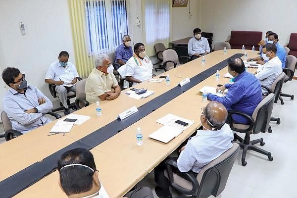 Puducherry CM Velu Narayanasamy attends a meeting on Covid-19 preparedness, in Puducherry, Monday, July 6, 2020. Credits: PTI Photo