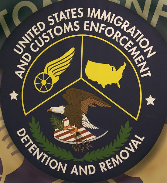 he seal of the US Homeland Security Department of Immigration and Customs Enforcement(ICE) Detention and Removal unit is seen at the Willacy Detention Cention in Raymondville, Texas. Credits: AFP Photo