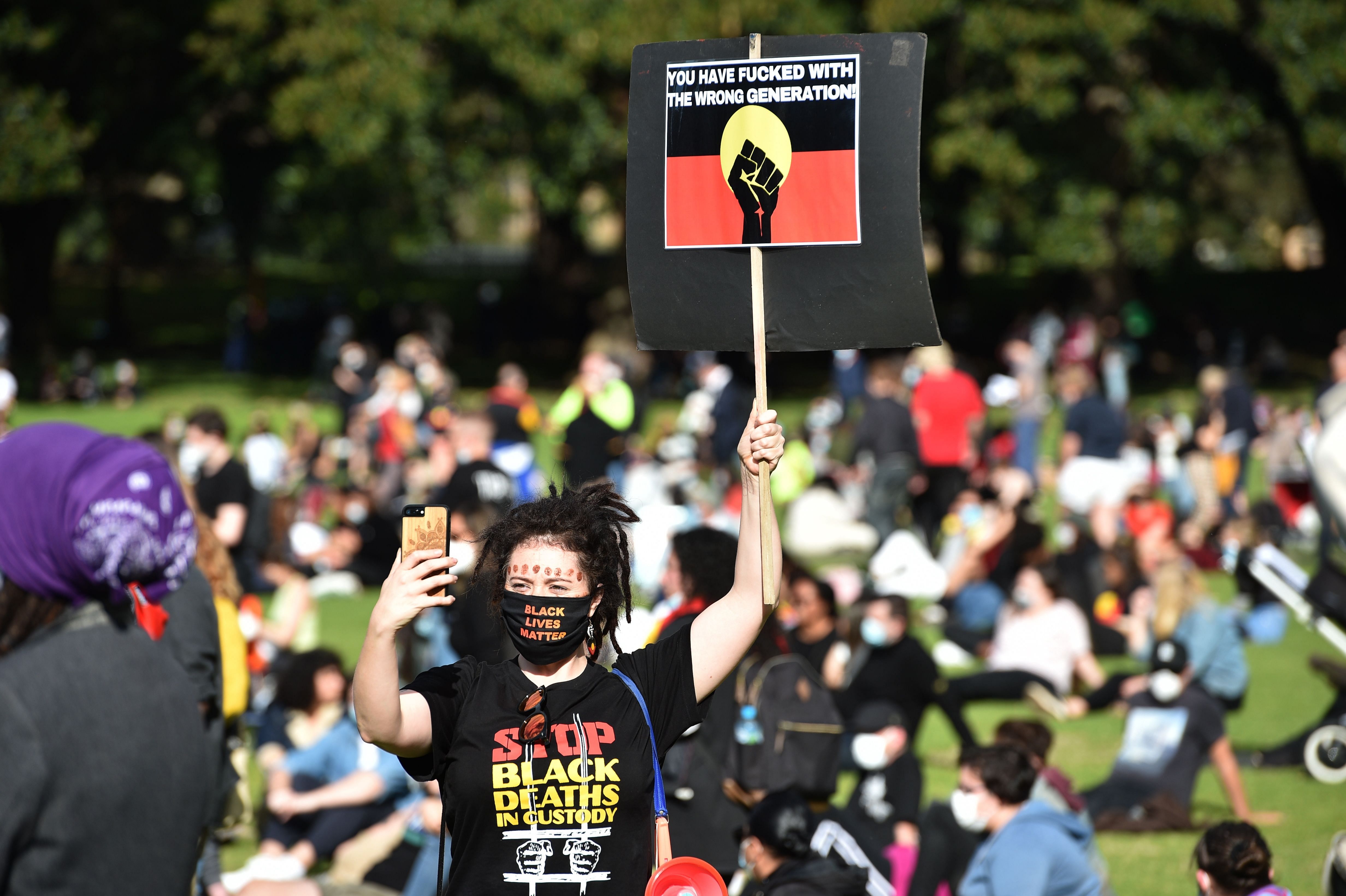 Demonstrators take part in a Black Lives Matter protest in Sydney. Credits: AFP Photo