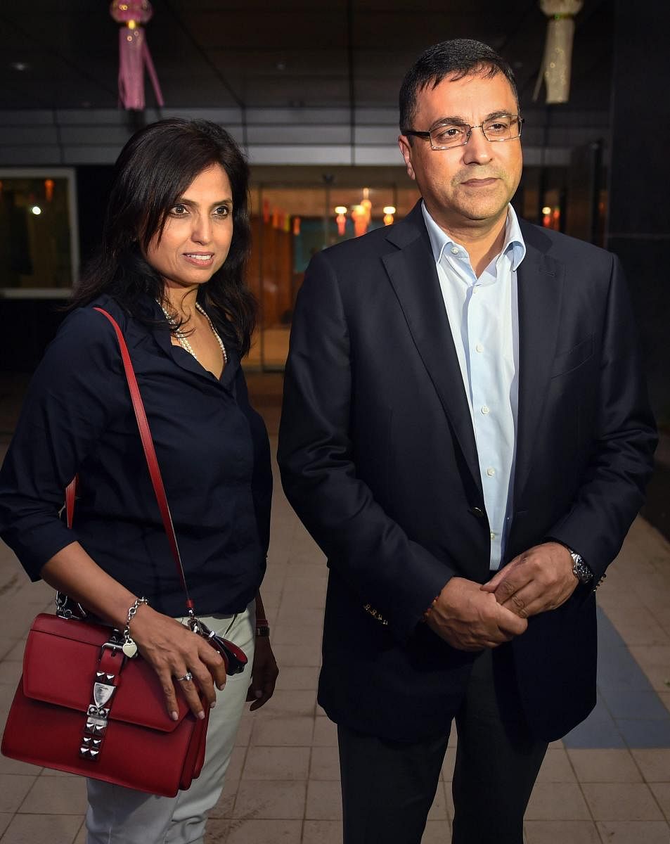 BCCI CEO Rahul Johri with his wife Seema Johri outside the BCCI HQ. File Photo. Credit: PTI Photo 