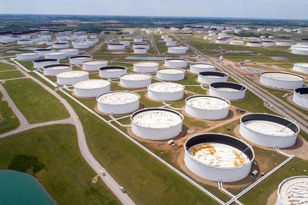 Crude oil storage tanks are seen in an aerial photograph at the Cushing oil hub in Cushing, Oklahoma, U.S. April 21, 2020. Credit: Reuters Photo