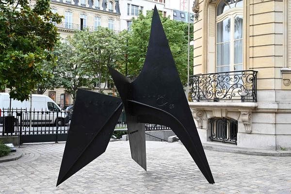 An untitled sculpture by US artist Alexander Calder in the courtyard of the Artcurial auction house in Paris on July 2, 2020 before its sell-off on July 8, 2020. Credit: AFP Photo
