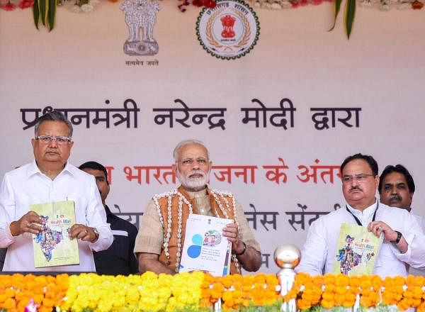 Prime Minister, Narendra Modi during the inauguration of the Health and Wellness Centre to mark the launch of Ayushman Bharat. Credit: PTI Photo
