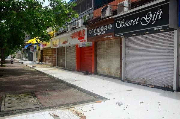 Shops are seen closed during an intensified lockdown by NMMC to curb the spread of coronavirus, in Maharashtra, Friday, July 10, 2020. Credit: PTI Photo