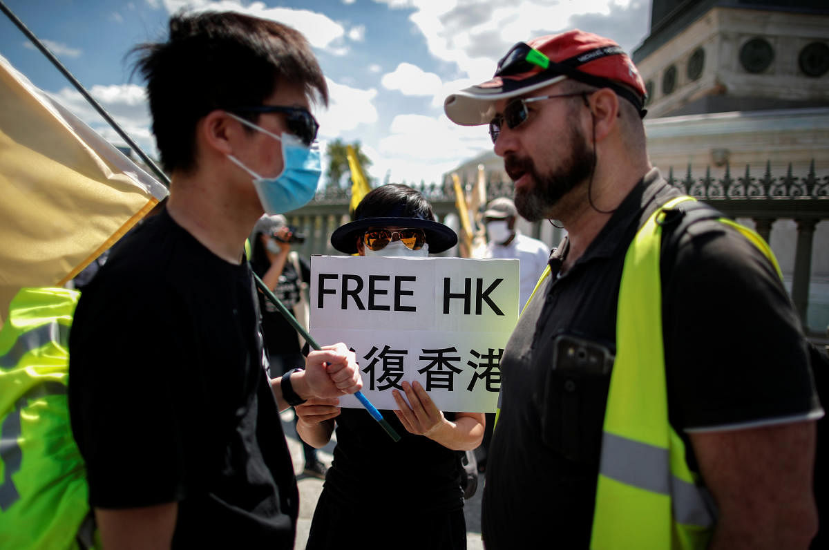 People demonstrate in support of Hong Kong protesters opposed to China's national security law (Reuters Photo)