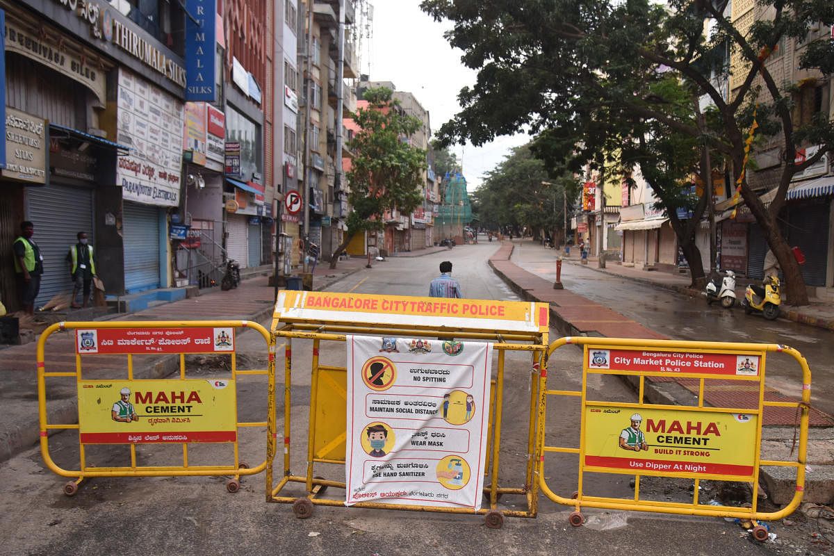 A road in Chickpet is closed on Friday. DH photo/S K Dinesh