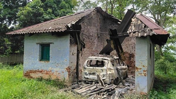 A part of the forest guest house which was blown up by CPI-Maoist groups at Barkela area in Chaibasa district of Jharkhand, Sunday, July 12, 2020. Credit: PTI Photo