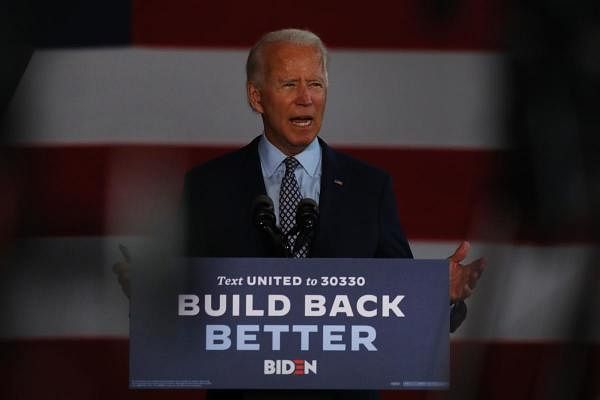 The presumptive Democratic presidential nominee Joe Biden speaks at McGregor Industries on July 09, 2020 in Dunmore, Pennsylvania. Credit: AFP Photo