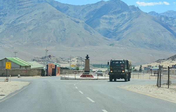 An army truck moves towards LAC, amid India-China border dispute in eastern Ladakh, in Leh, Sunday, July 12, 2020. Credit: PTI Photo