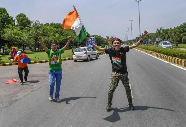 Tibetans-in-exile during a protest against China outside the Chinese Embassy, in New Delhi, Saturday, July 11, 2020. Credit: PTI Photo