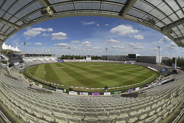 Empty stands are seen during the fifth day of the first cricket Test match between England and West Indies, at the Ageas Bowl in Southampton, England, Sunday, July 12, 2020. Credit: AP Photo