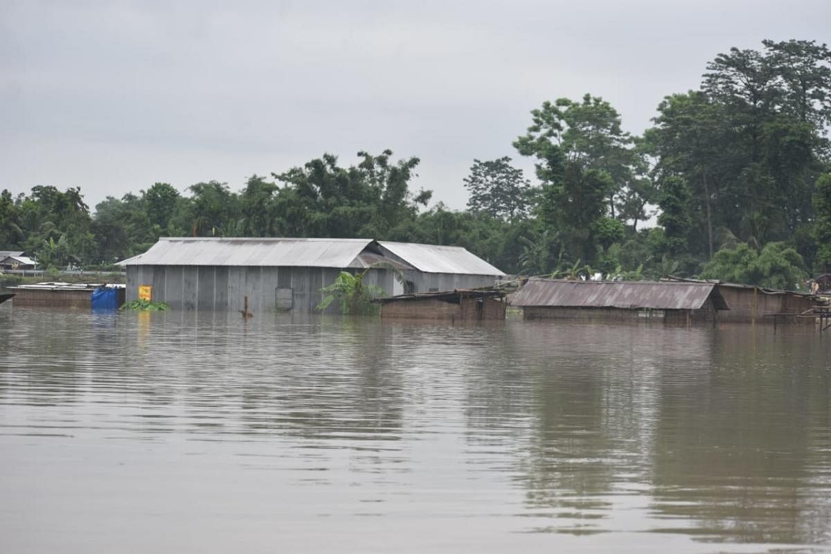 Flood hit village in Barpeta district on Sunday. Credit: DH photo