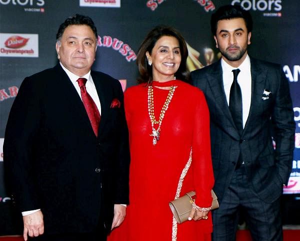 Bollywood actor Rishi Kapoor along with his wife Neetu Singh and son Ranbir Kapoor. Credit: PTI Photo