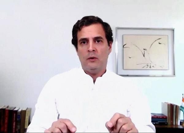 Congress leader Rahul Gandhi addressing a press conference via video conferencing. Credit: PTI Photo