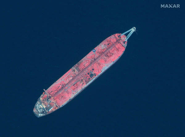 This satellite image provided by Maxar Technologies taken June 17, 2020, shows the FSO Safer tanker moored off Ras Issa port, in Yemen. Credit: AP/PTI Photo