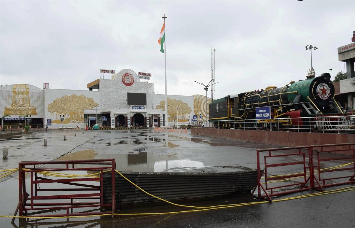 A view of the Patna railway station wearing deserted look during the complete lockdown imposed to curb the spread of coronavirus, in Patna. Credit: PTI Photo