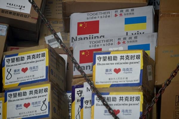 Boxes carrying humanitarian aid from China to help fight against the novel coronavirus. Representative Image. Credit: AFP