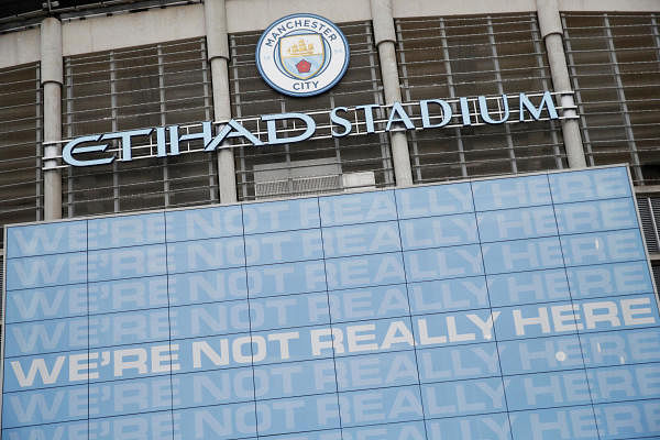 General view outside the Etihad Stadium after Manchester City's ban from European football was overturned by CAS. Credit: Reuters