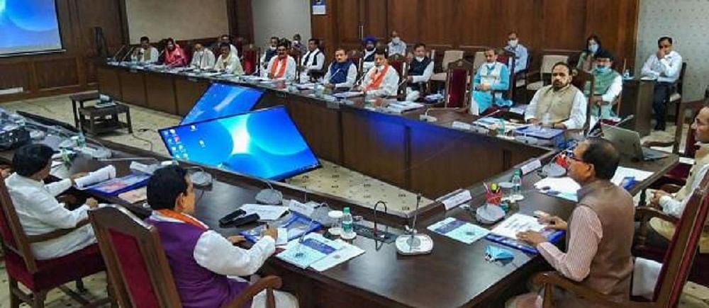 Madhya Pradesh Chief Minister Shivraj Singh Chouhan holds a Cabinet meeting after its expansion, in Bhopal. Credit: PTI Photo
