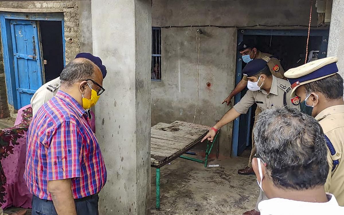 A Special Investigation Team visits the Bikru village, where eight policemen were killed by gangster Vikas Dubey on July 3, for investigation into the case, in Kanpur. Credit: PTI Photo