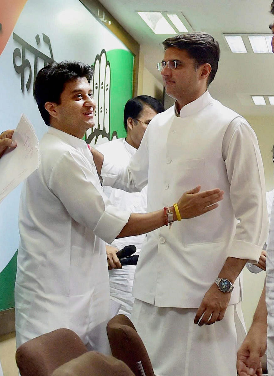 Congress leader Sachin Pilot with then Congress leader Jyotiraditya Scindia. File Photo. Credit: PTI Photo