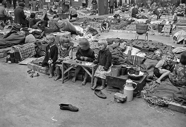 A picture taken in 1945 shows German refugees accommodated at the General Motors assembly plant in Sydhavnen, Copenhagen, Denmark. Credit: AFP Photo