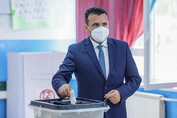 Zoran Zaev, leader of the ruling SDSM party, casts his vote at a polling station during the general election in the town of Strumica. Credit: AFP
