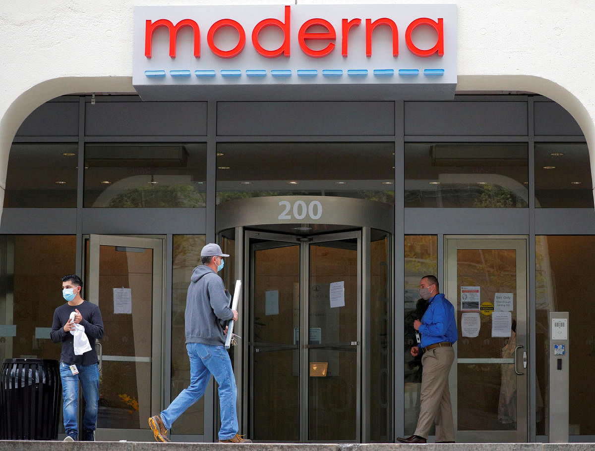 A sign marks the headquarters of Moderna Inc, which is developing a vaccine against the coronavirus, in Cambridge, Massachusetts. Credit: Reuters