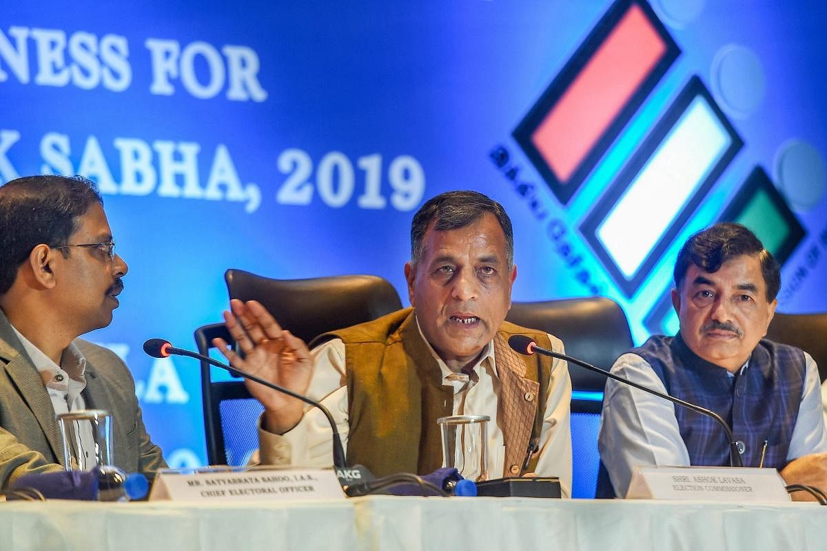 Ashok Lavasa addresses a press conference ahead of the Lok Sabha polls, in Chennai, Thursday, April 04, 2019. Credit: PTI Photo