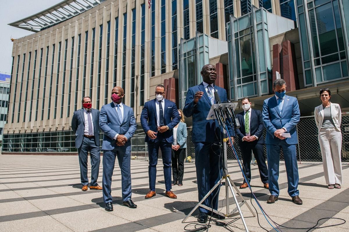 Civil rights and personal injury attorney Ben Crump speaks during a press conference outside of the Diana E. Murphy U.S. Courthouse on July 15, 2020 in Minneapolis, Minnesota. The press conference was held to announce a civil lawsuit against the City of Minneapolis and police officers, on behalf of the family of George Floyd. Credit: Getty Images/AFP