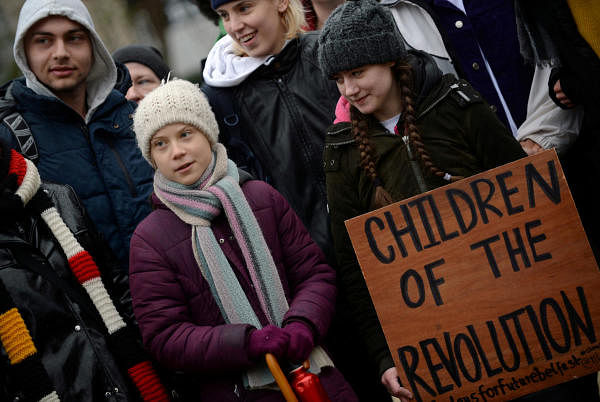 Swedish climate activist Greta Thunberg takes part in a protest outside the EU Council as EU environment ministers meet in Brussels, Belgium, March 5, 2020. Credit: Reuters Photo