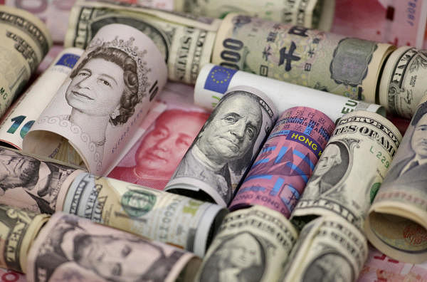 Euro, Hong Kong dollar, US dollar, Japanese yen, British pound and Chinese 100-yuan banknotes. Credit: Reuters Photo