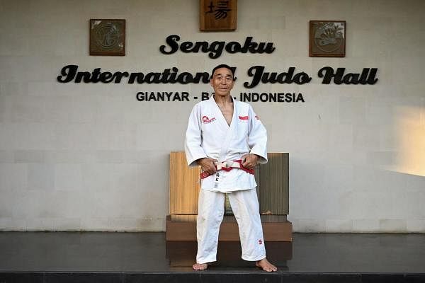 Japanese judo master Tsuneo Sengoku posing for a photo after training at the Sengoku International Judo Hall in Gianyar on Indonesia's Bali island. Credit: AFP Photo